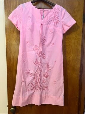Vintage Pink Embroidered Midi Dress